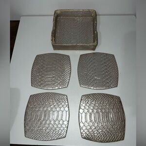 RARE Vintage Kim Seybert Silver Crocodile Coasters Set of 4 With Holder